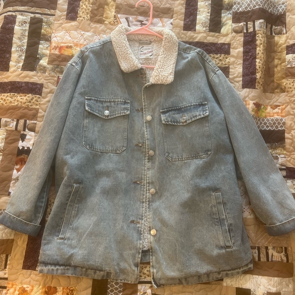 Stoosh light wash denim jacket with a sherpa lining
